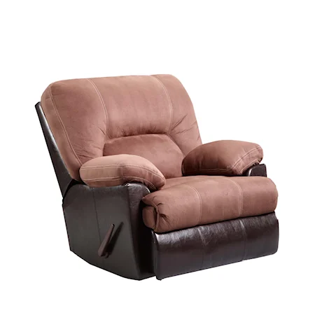 Casual Rocker Recliner with Exterior Handle and Attached Chaise Footrest